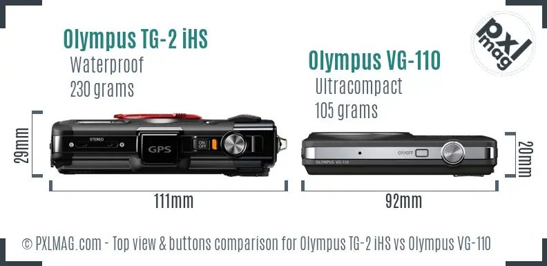 Olympus TG-2 iHS vs Olympus VG-110 top view buttons comparison