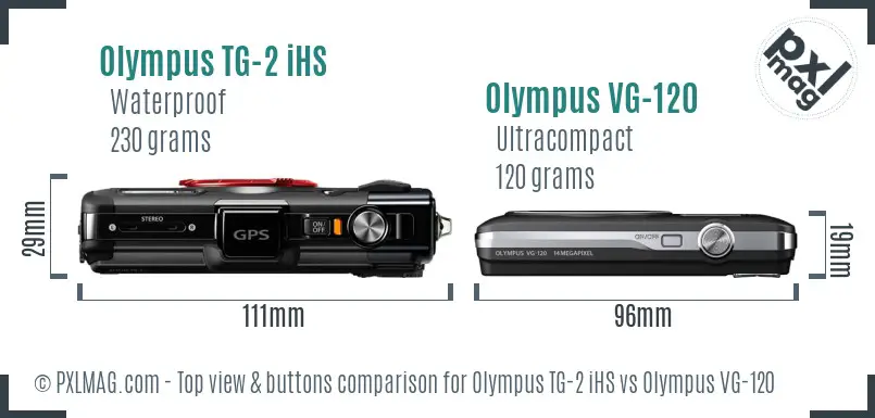 Olympus TG-2 iHS vs Olympus VG-120 top view buttons comparison