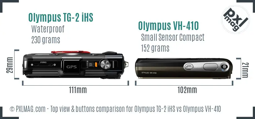 Olympus TG-2 iHS vs Olympus VH-410 top view buttons comparison