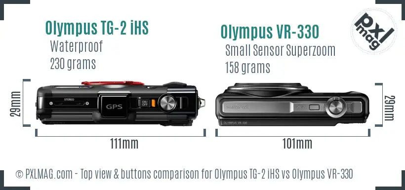 Olympus TG-2 iHS vs Olympus VR-330 top view buttons comparison