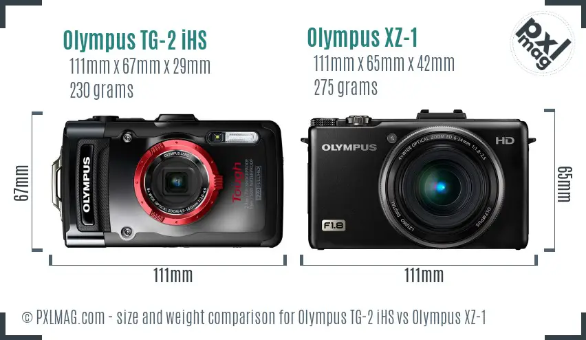 Olympus TG-2 iHS vs Olympus XZ-1 size comparison