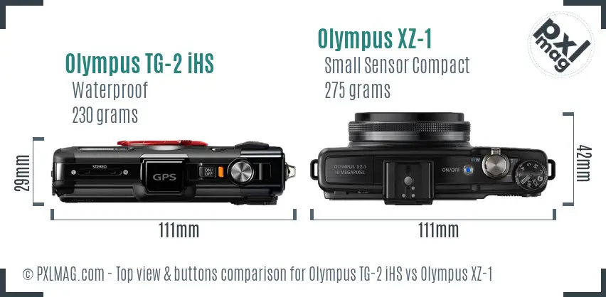 Olympus TG-2 iHS vs Olympus XZ-1 top view buttons comparison