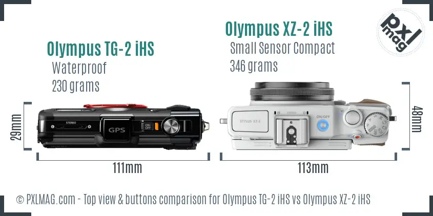Olympus TG-2 iHS vs Olympus XZ-2 iHS top view buttons comparison