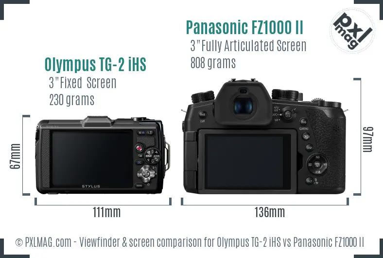 Olympus TG-2 iHS vs Panasonic FZ1000 II Screen and Viewfinder comparison