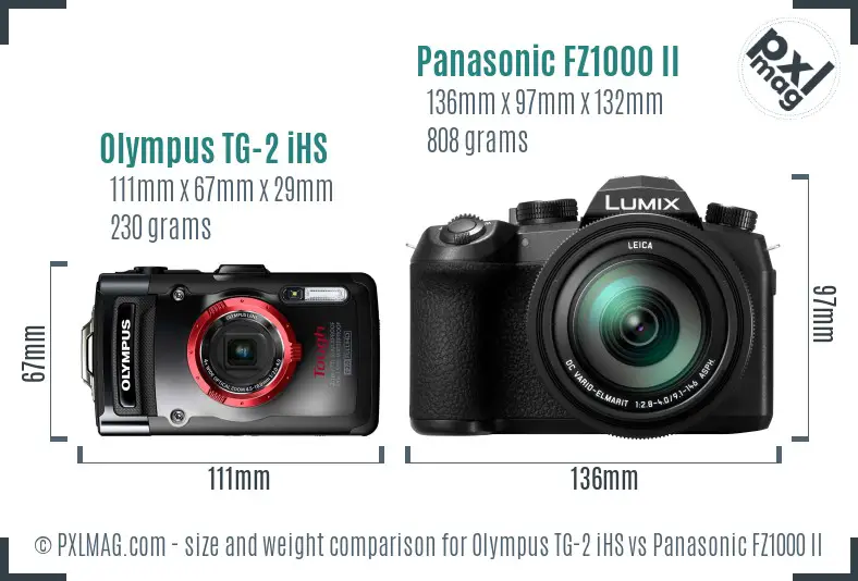 Olympus TG-2 iHS vs Panasonic FZ1000 II size comparison