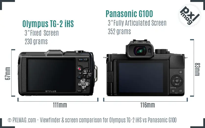 Olympus TG-2 iHS vs Panasonic G100 Screen and Viewfinder comparison