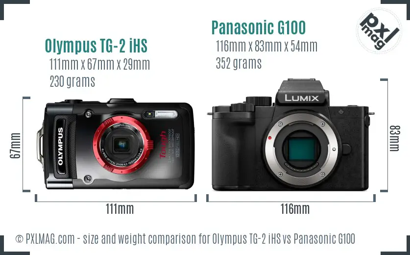Olympus TG-2 iHS vs Panasonic G100 size comparison