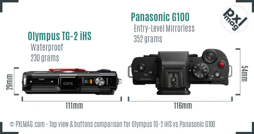 Olympus TG-2 iHS vs Panasonic G100 top view buttons comparison