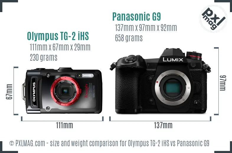 Olympus TG-2 iHS vs Panasonic G9 size comparison