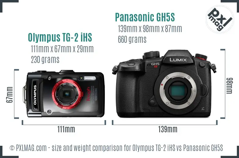 Olympus TG-2 iHS vs Panasonic GH5S size comparison