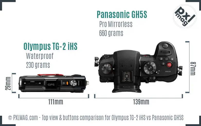 Olympus TG-2 iHS vs Panasonic GH5S top view buttons comparison
