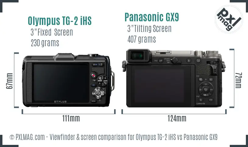 Olympus TG-2 iHS vs Panasonic GX9 Screen and Viewfinder comparison