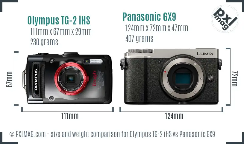 Olympus TG-2 iHS vs Panasonic GX9 size comparison