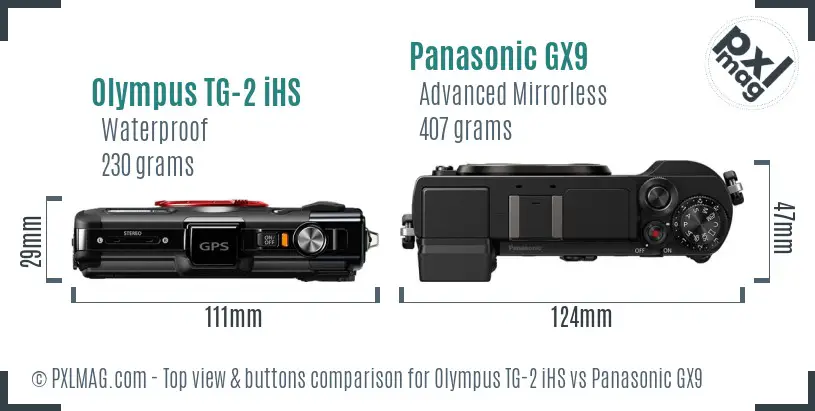 Olympus TG-2 iHS vs Panasonic GX9 top view buttons comparison