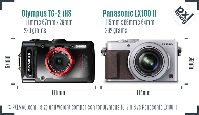 Olympus TG-2 iHS vs Panasonic LX100 II size comparison