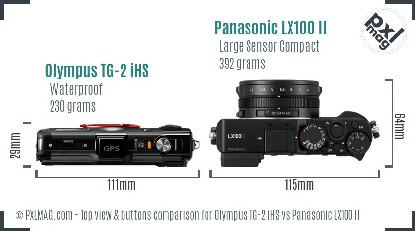 Olympus TG-2 iHS vs Panasonic LX100 II top view buttons comparison