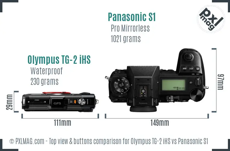 Olympus TG-2 iHS vs Panasonic S1 top view buttons comparison