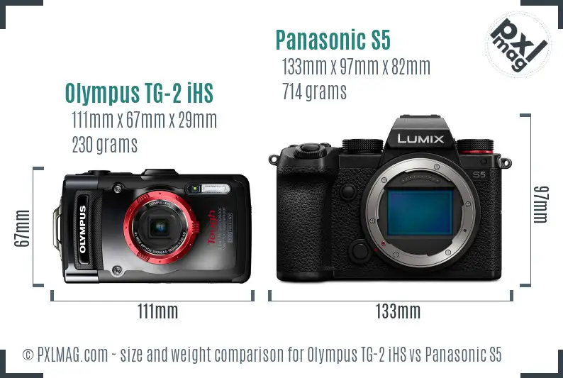 Olympus TG-2 iHS vs Panasonic S5 size comparison