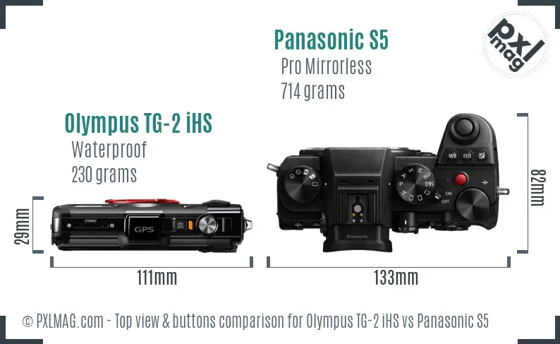 Olympus TG-2 iHS vs Panasonic S5 top view buttons comparison