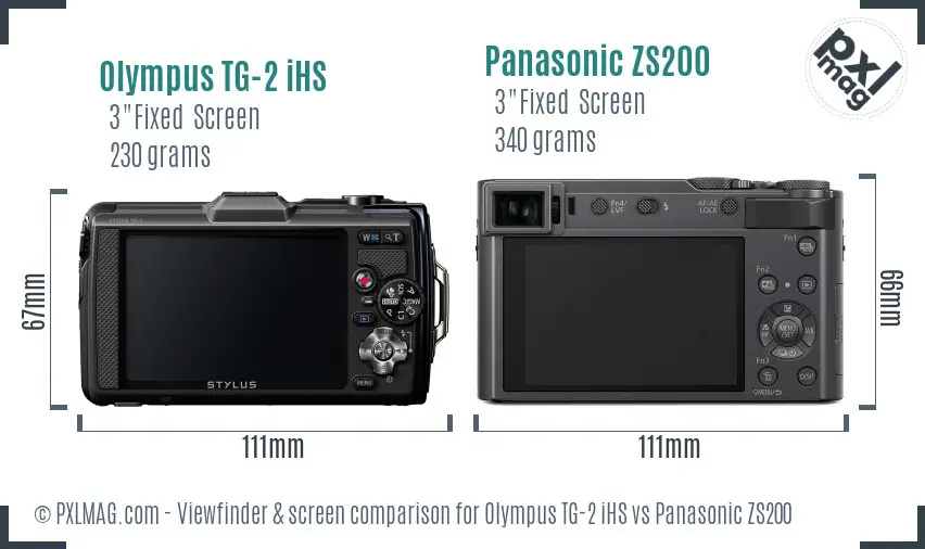 Olympus TG-2 iHS vs Panasonic ZS200 Screen and Viewfinder comparison