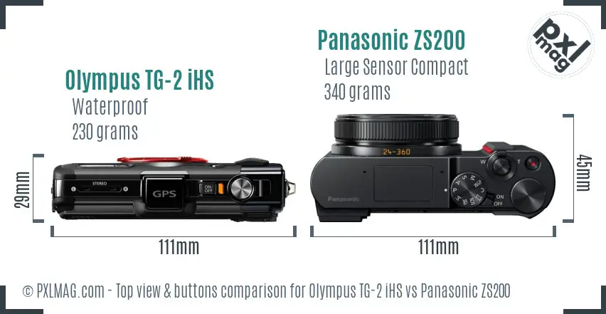 Olympus TG-2 iHS vs Panasonic ZS200 top view buttons comparison