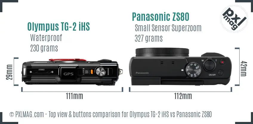 Olympus TG-2 iHS vs Panasonic ZS80 top view buttons comparison