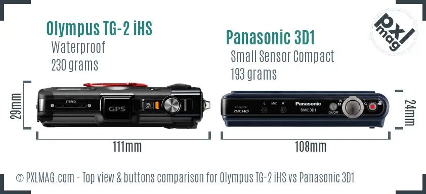Olympus TG-2 iHS vs Panasonic 3D1 top view buttons comparison