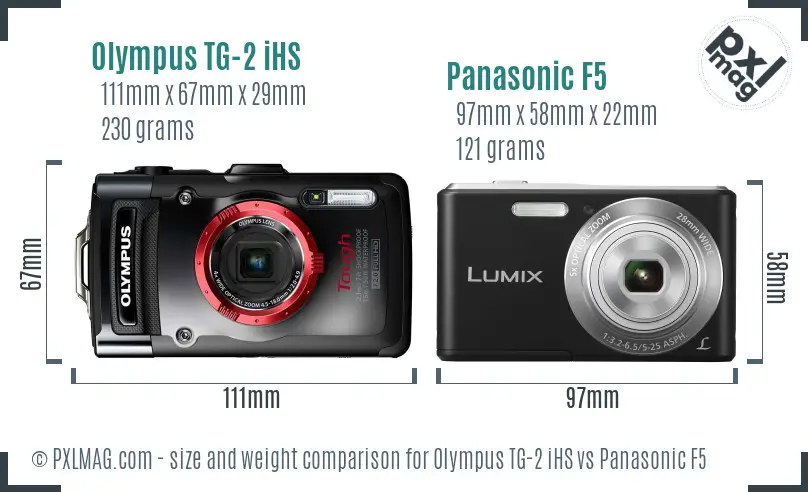 Olympus TG-2 iHS vs Panasonic F5 size comparison