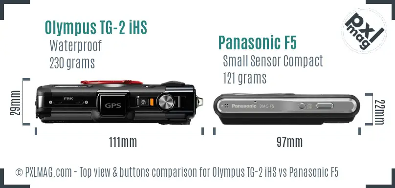 Olympus TG-2 iHS vs Panasonic F5 top view buttons comparison