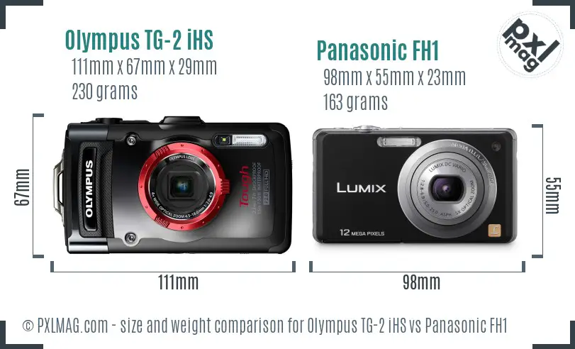 Olympus TG-2 iHS vs Panasonic FH1 size comparison