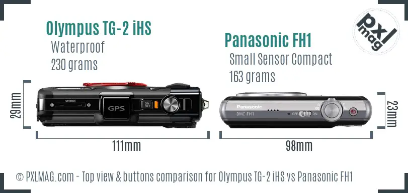 Olympus TG-2 iHS vs Panasonic FH1 top view buttons comparison