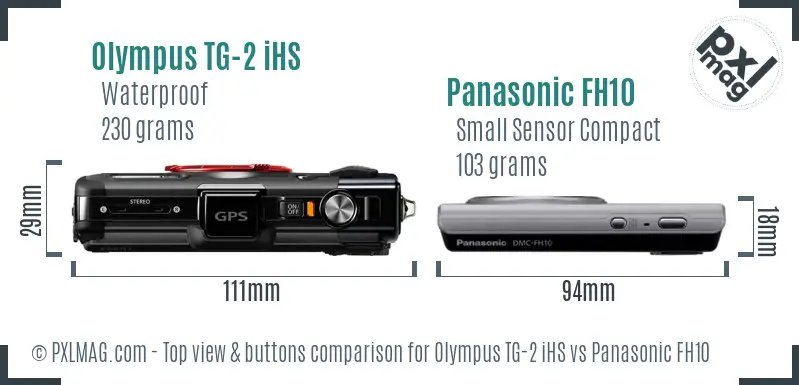 Olympus TG-2 iHS vs Panasonic FH10 top view buttons comparison