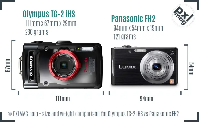 Olympus TG-2 iHS vs Panasonic FH2 size comparison