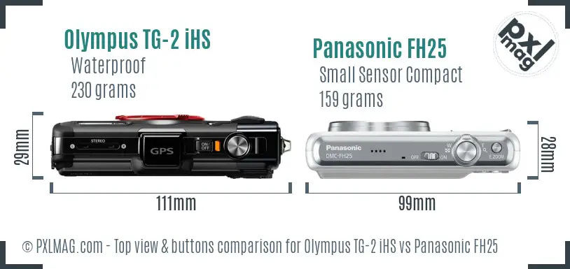 Olympus TG-2 iHS vs Panasonic FH25 top view buttons comparison