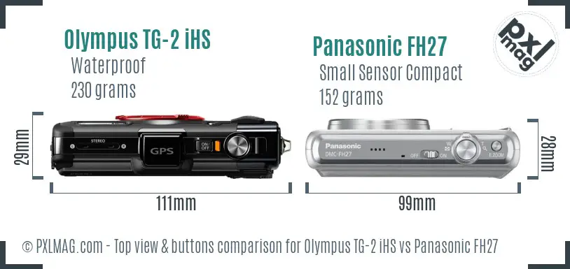 Olympus TG-2 iHS vs Panasonic FH27 top view buttons comparison