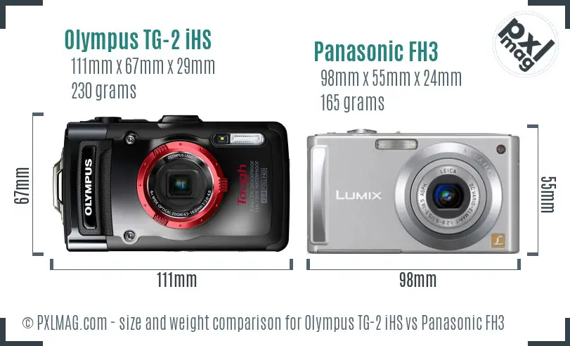 Olympus TG-2 iHS vs Panasonic FH3 size comparison