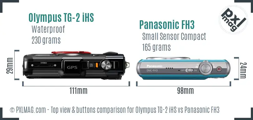 Olympus TG-2 iHS vs Panasonic FH3 top view buttons comparison