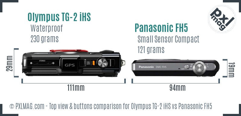 Olympus TG-2 iHS vs Panasonic FH5 top view buttons comparison
