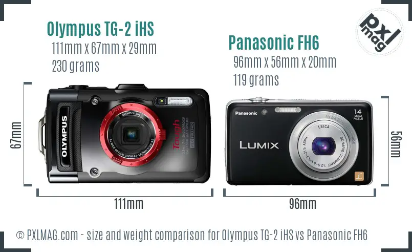 Olympus TG-2 iHS vs Panasonic FH6 size comparison