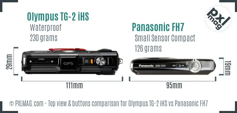 Olympus TG-2 iHS vs Panasonic FH7 top view buttons comparison