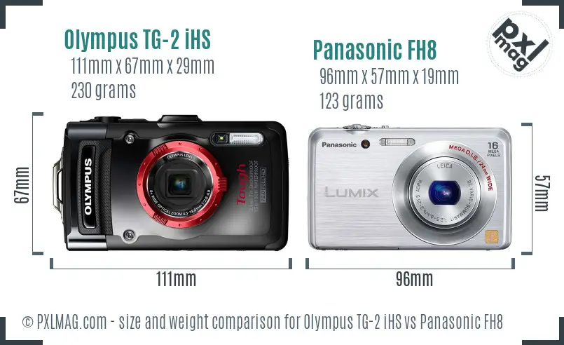 Olympus TG-2 iHS vs Panasonic FH8 size comparison