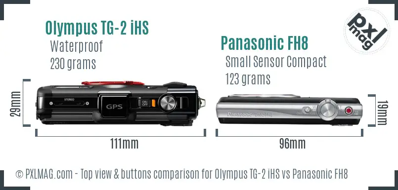 Olympus TG-2 iHS vs Panasonic FH8 top view buttons comparison