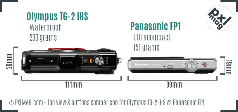 Olympus TG-2 iHS vs Panasonic FP1 top view buttons comparison