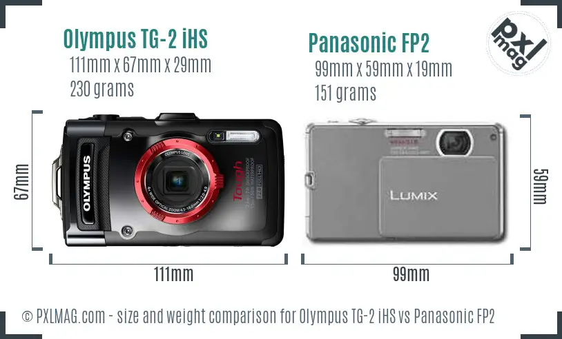 Olympus TG-2 iHS vs Panasonic FP2 size comparison
