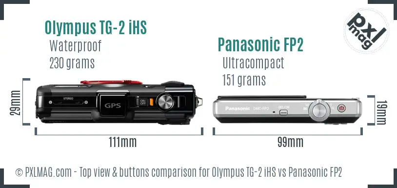 Olympus TG-2 iHS vs Panasonic FP2 top view buttons comparison
