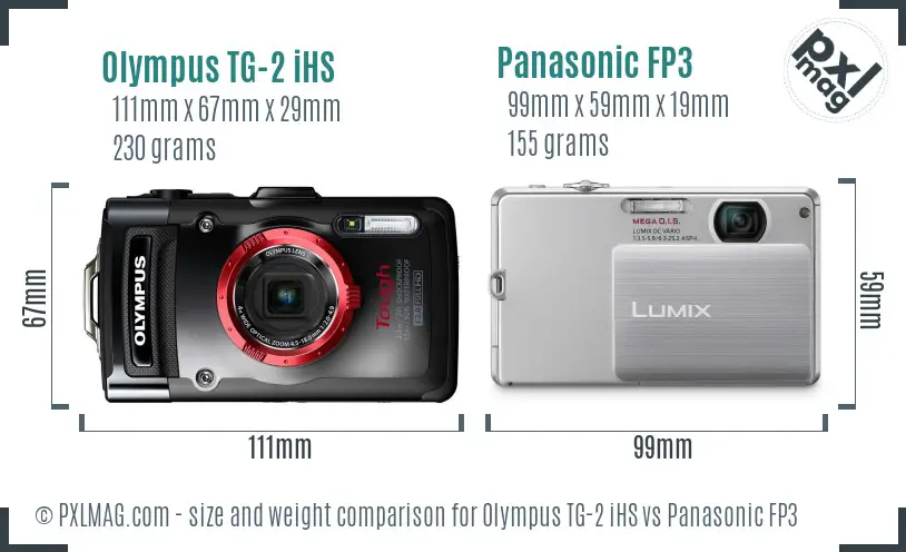 Olympus TG-2 iHS vs Panasonic FP3 size comparison