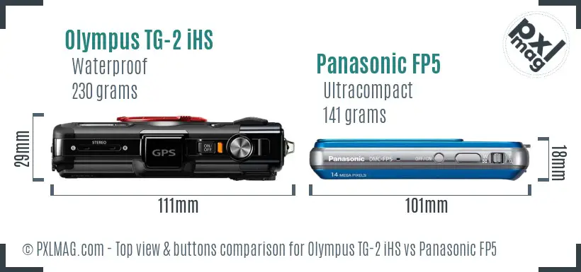 Olympus TG-2 iHS vs Panasonic FP5 top view buttons comparison