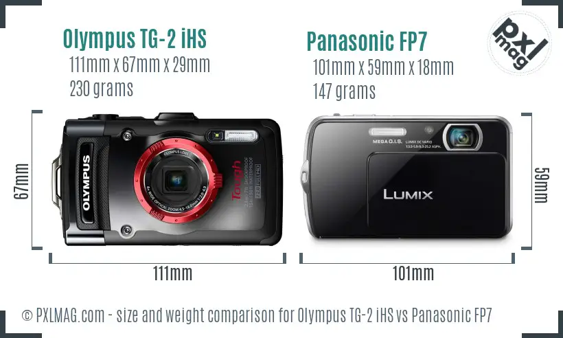 Olympus TG-2 iHS vs Panasonic FP7 size comparison