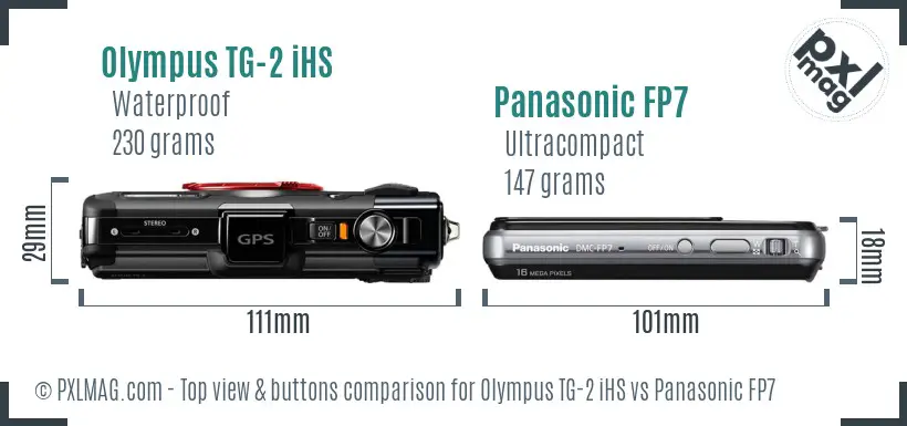 Olympus TG-2 iHS vs Panasonic FP7 top view buttons comparison