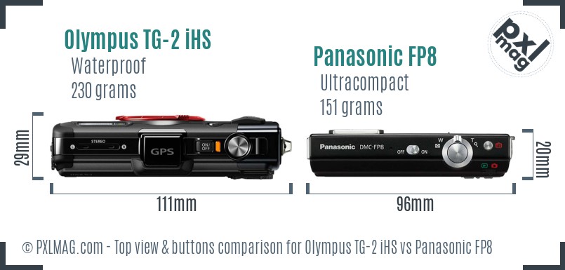 Olympus TG-2 iHS vs Panasonic FP8 top view buttons comparison